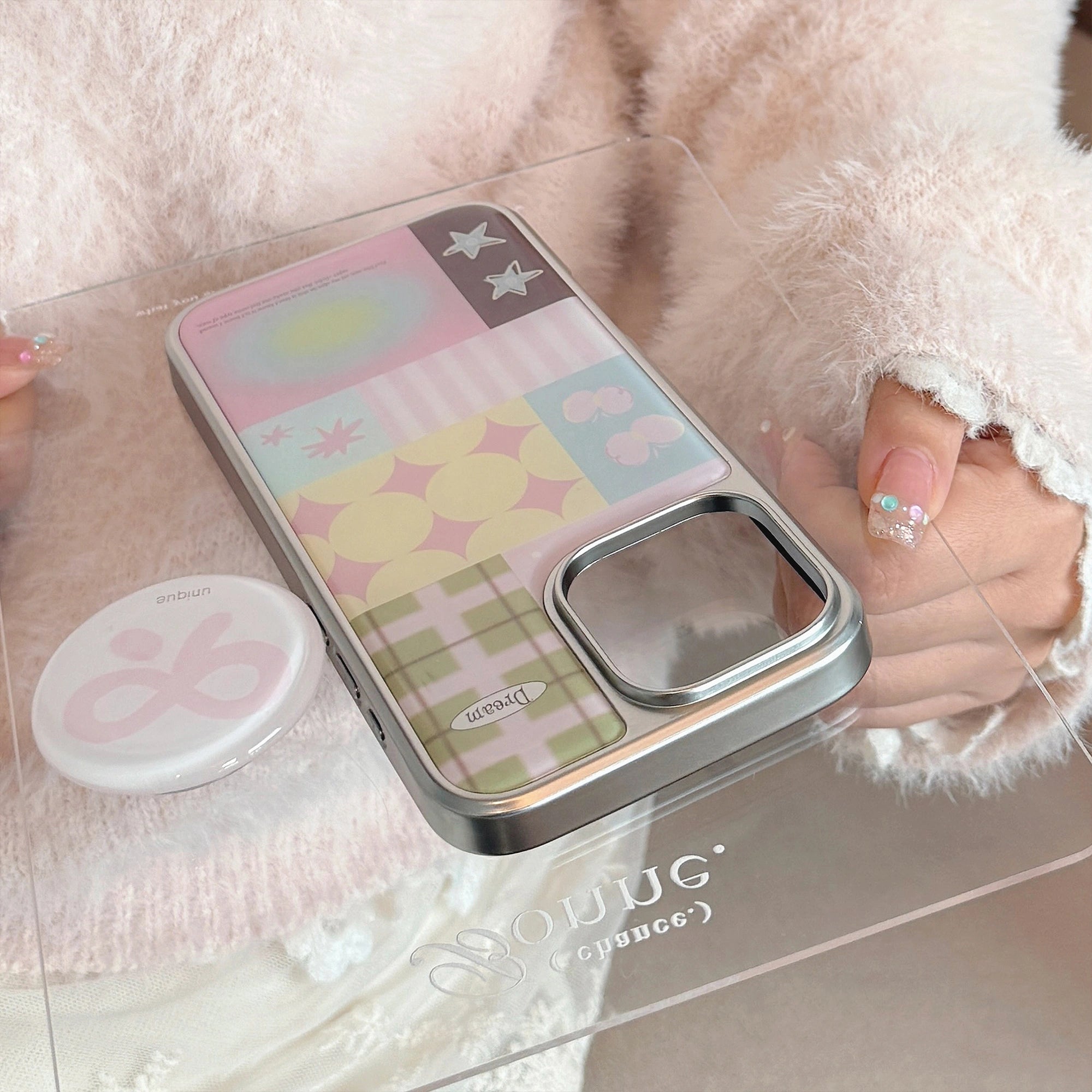 Pink Butterfly Grid - iPhone Case
